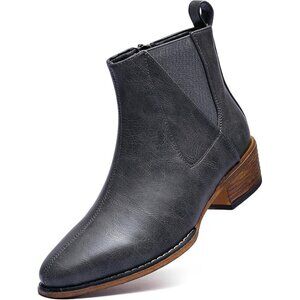 Women's Grey Ankle Boots Mid-height Heels Chelsea Zipper Dressy Booties